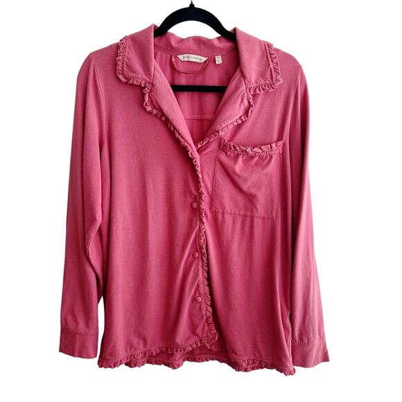 Soft Surroundings Ruffle Edge Button Front Pajama Top Rose Pink Cotton Modal - Picture 1 of 6
